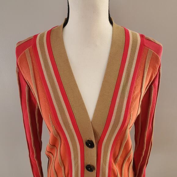 Jen Kao Women's Silk Blend Striped Ribbed Cardigan Size M - Picture 3 of 10